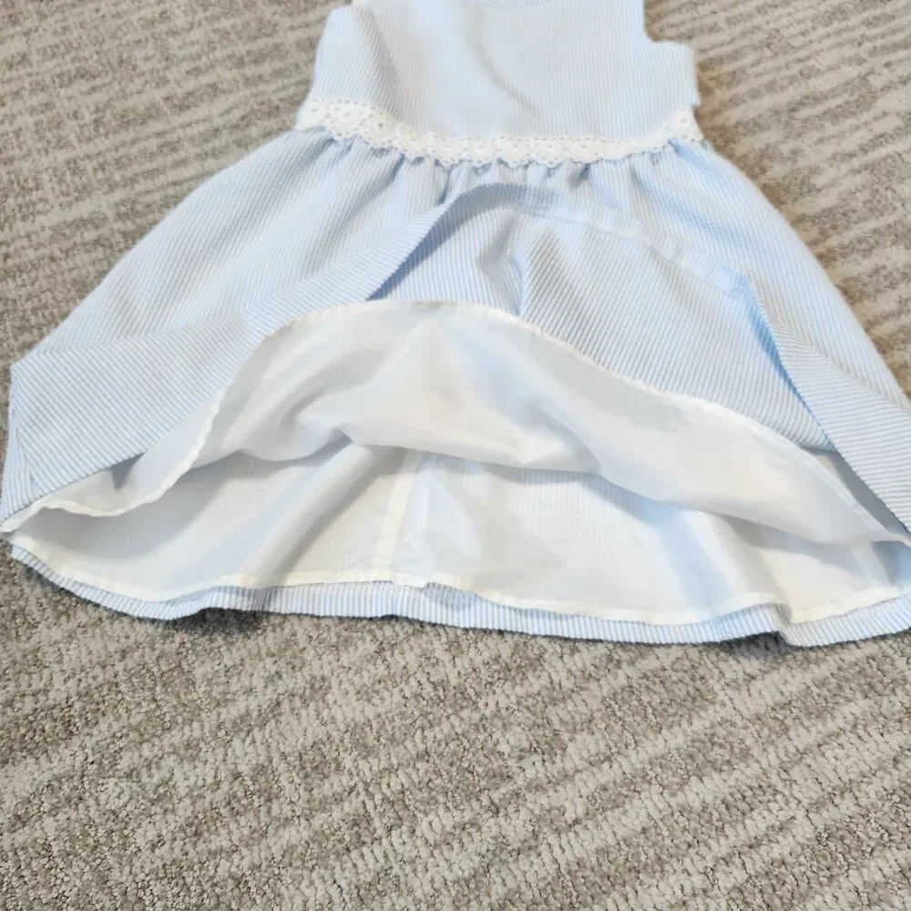 Pappagallo girl's seersucker sleeveless dress blue white size 7